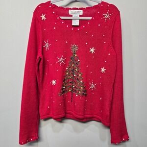 Vintage Tiara International Christmas Collection Sweater Large Red Unique Classy